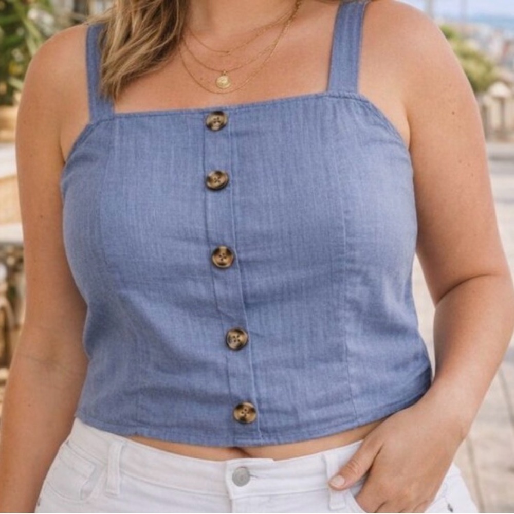 Torrid Faux Denim Button Crop Tank